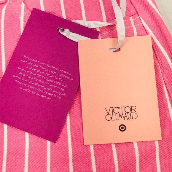 Victor Glemaud Women's Size 4 High Rise Mini Jean Skirt Pink Pinstripe New - Picture 3 of 11